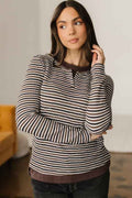 Stripe Textured Knit Long Sleeve T-Shirt Brown 8241aa3f-e7e3-46ef-b52e-bf7b785b57b0
