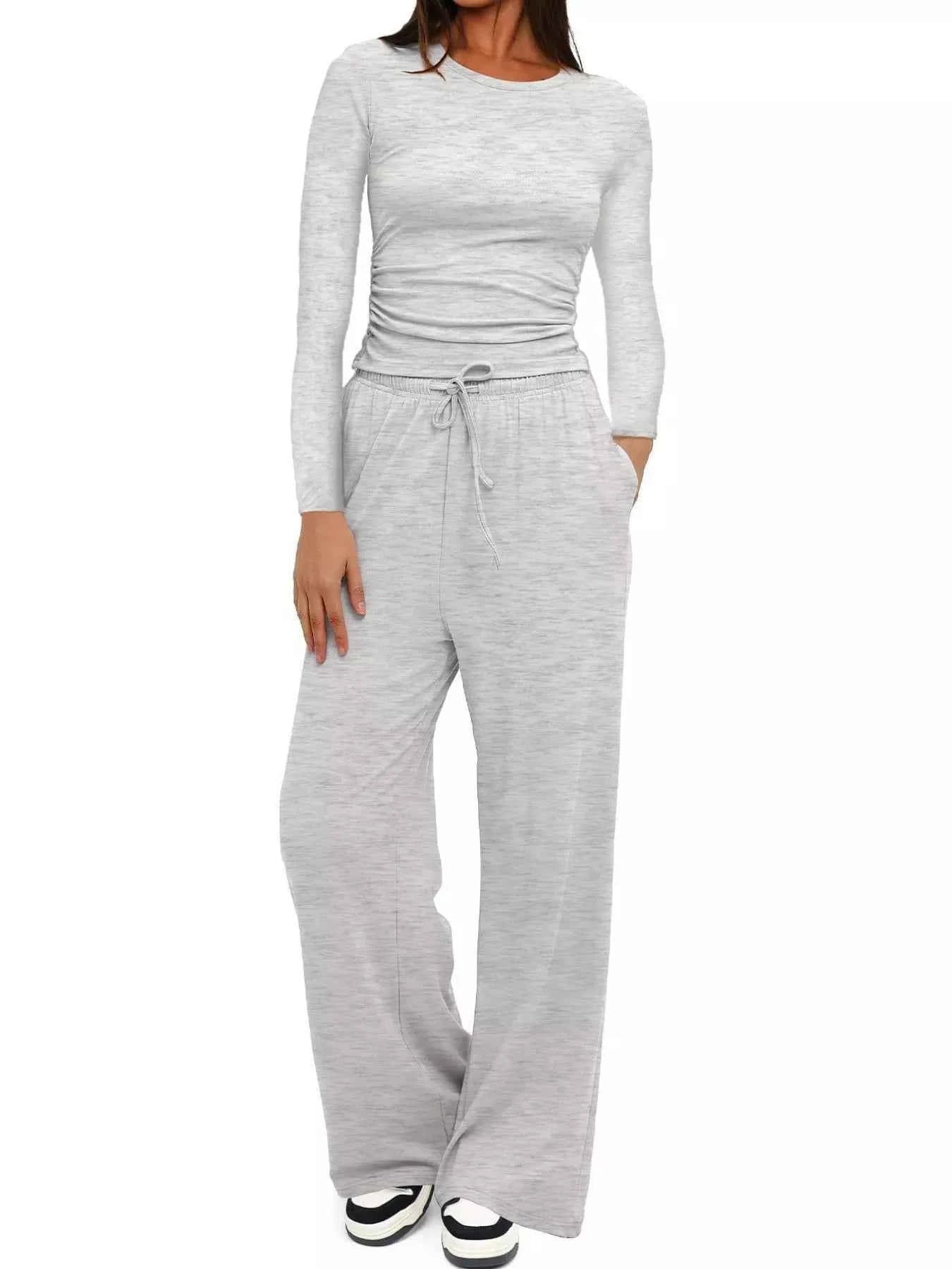 Round Neck Long Sleeve Top and Pants Set Light Gray 82441ea1-661f-4def-b1d3-726b92621607-Max-Origin