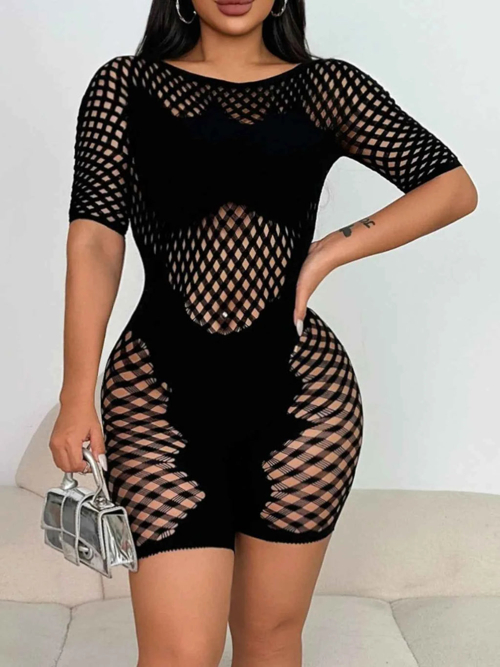 Fishnet Mesh Bodycon Romper 8244792c-90ed-4874-aaec-7bd0c4751c84-Max-Origin