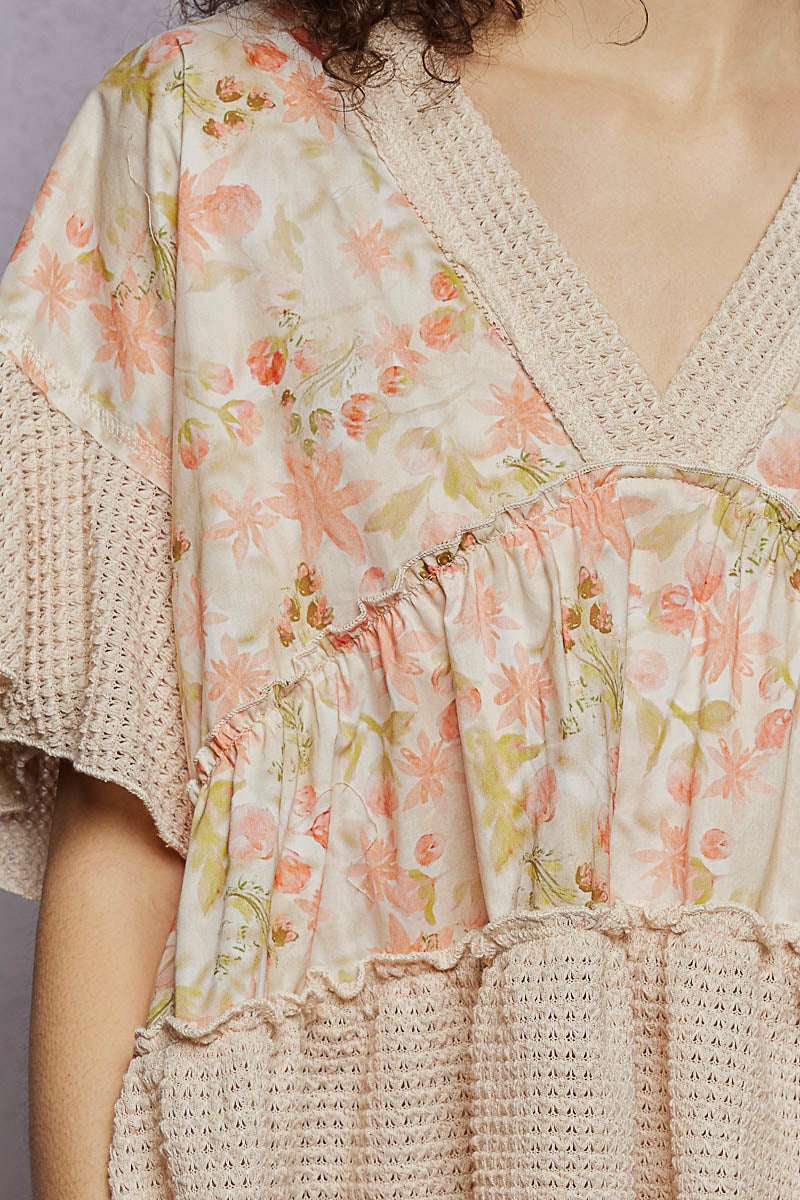 POL Floral Print V-Neck Woven Blouse with Gentle Gathers 824a50d6-e64e-4bc2-9ab2-2a77b103498c-Max
