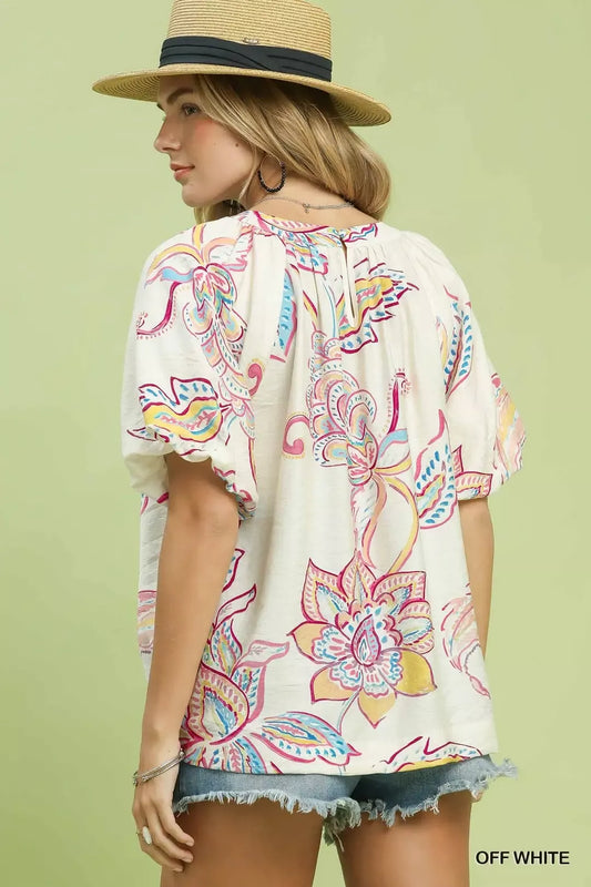 Paisley Print Puff Sleeve Top 824dc47d-c329-43a5-b52c-f8b592c87708-Max-Origin