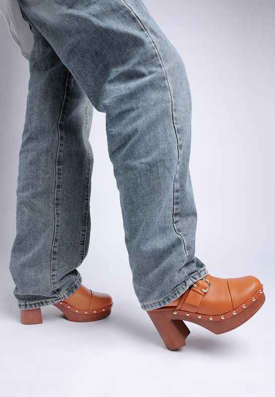 Septim Genuine Leather Studded Clog Heels 824e7fe8-0168-4bc0-a929-8879b27a560b