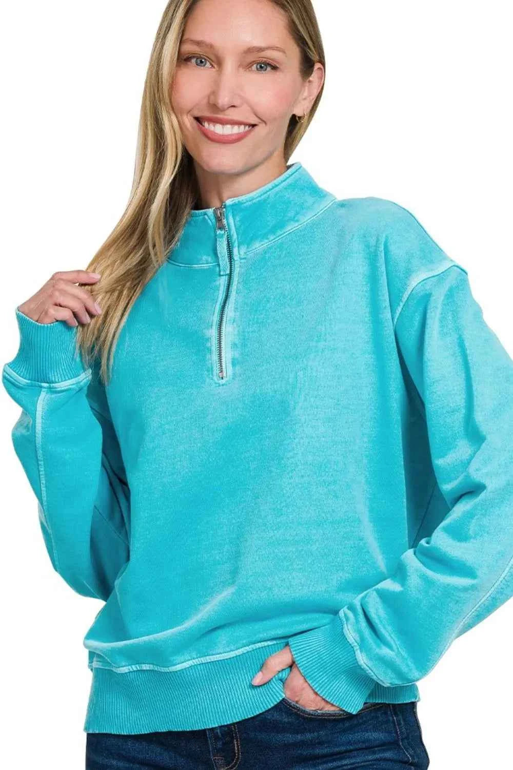 F/terry Pigment Dye & Enzyme Washing Half Zip Top ICE BLUE 824e9a47-cda9-4b44-b4a6-4380bfb1f146-Max-Origin