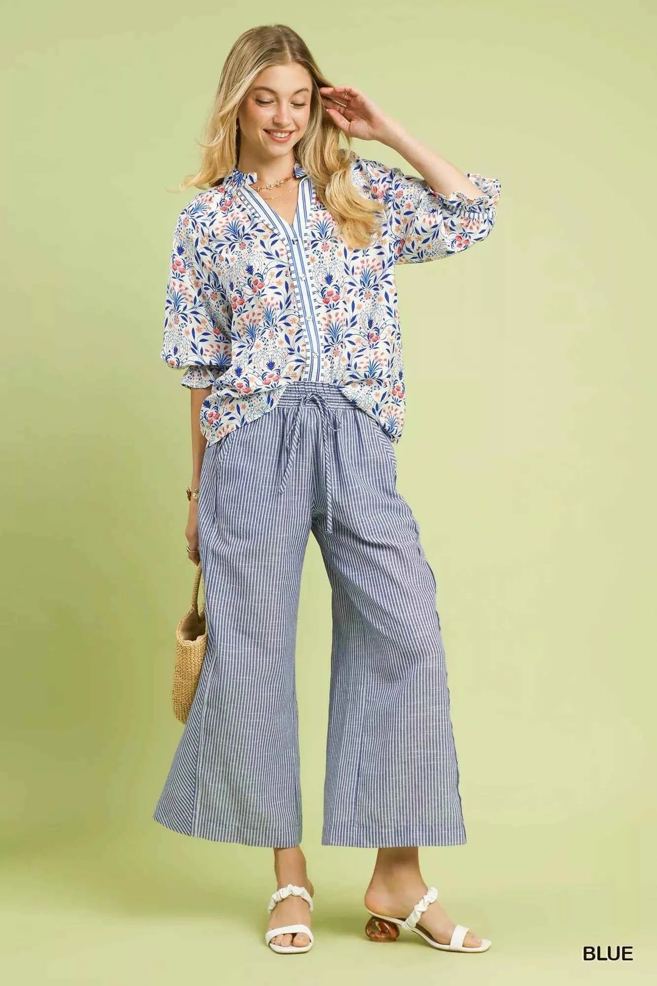 Umgee Linen Blend Striped Wide Leg Pants 8250243a-8b30-45ff-80b2-f592a9bb3109-Max-Origin