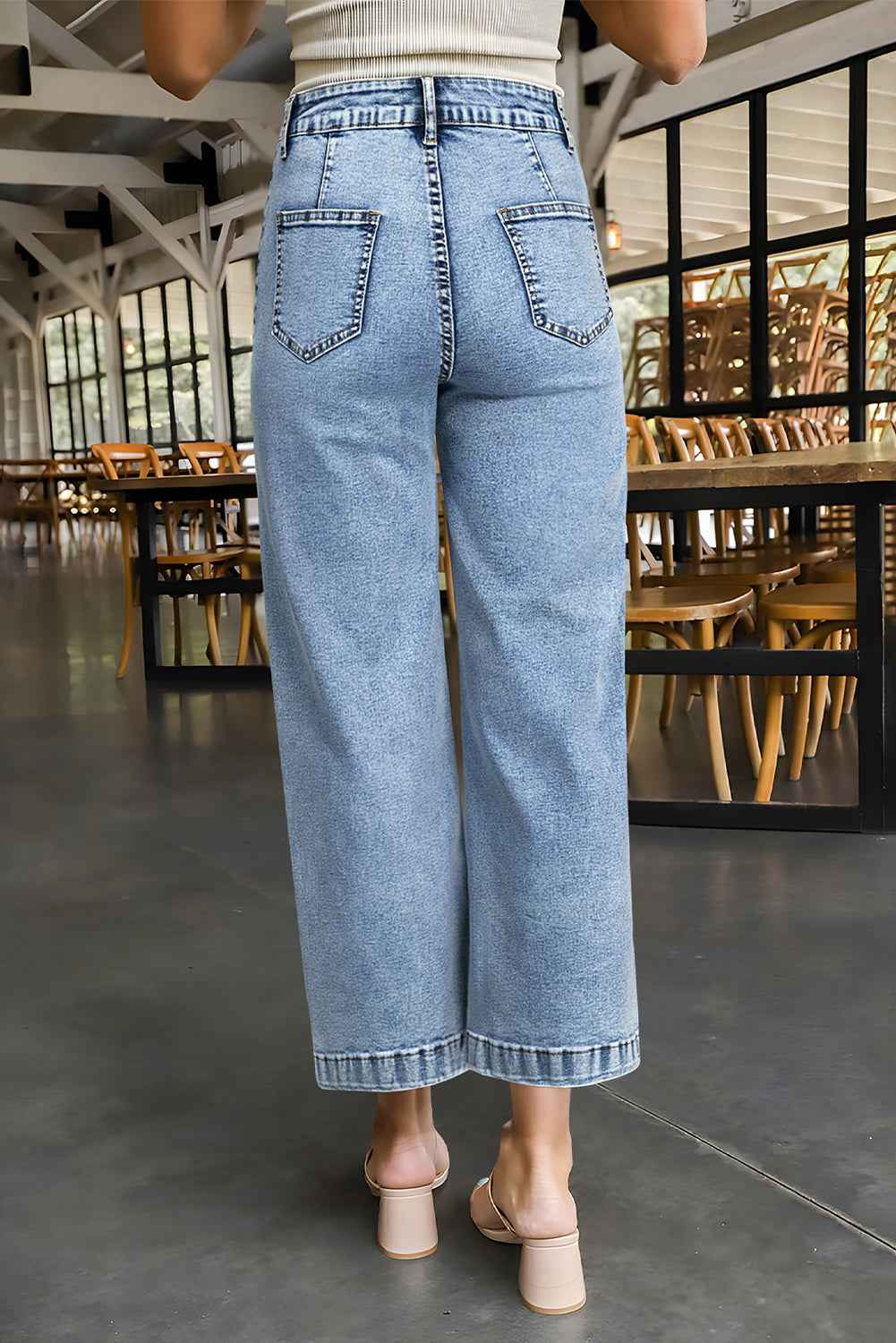 Sky Blue Chic Patch Pocket Straight Leg Loose Jeans 82506acd19325cf2