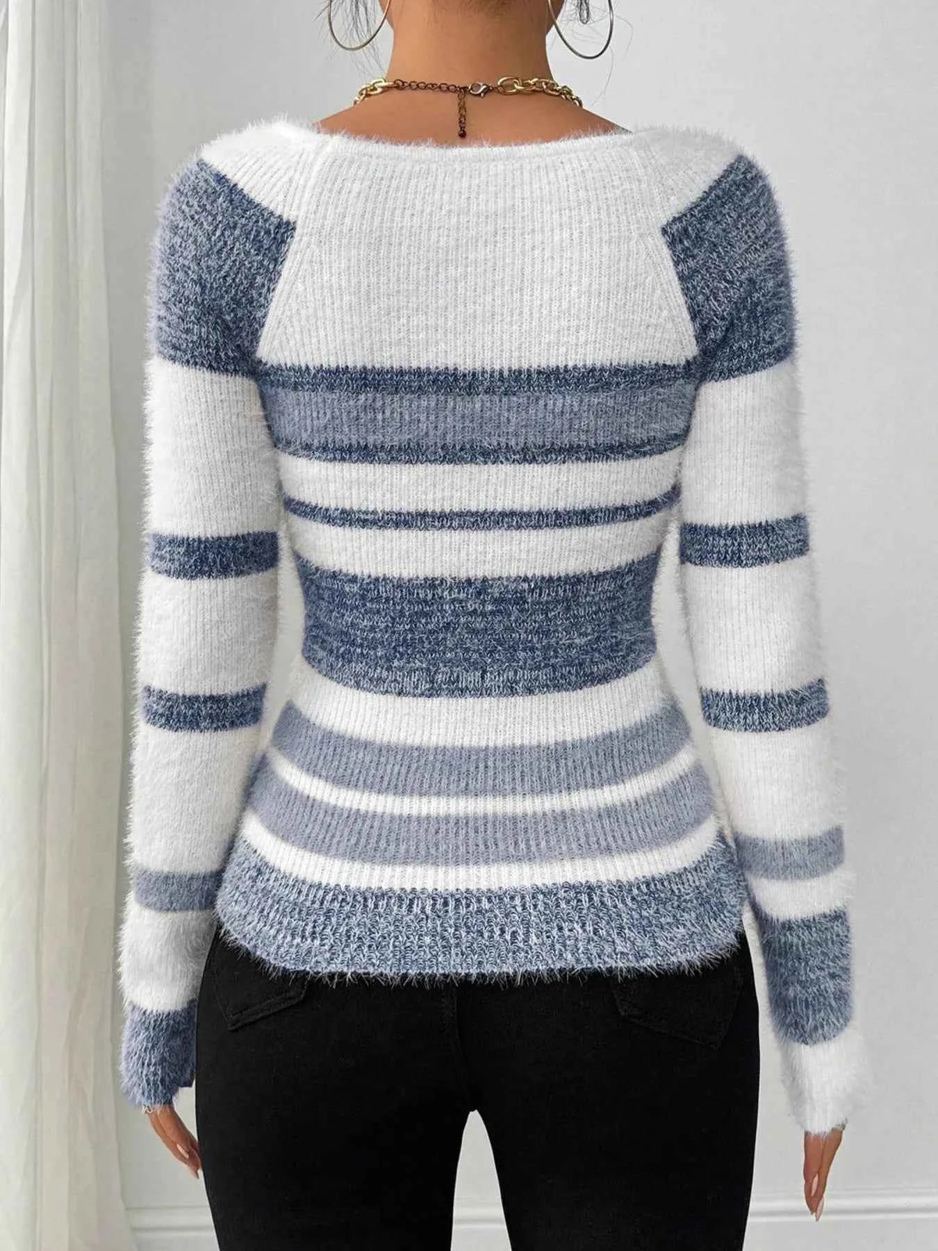 Striped Fuzzy Long Sleeve Sweater