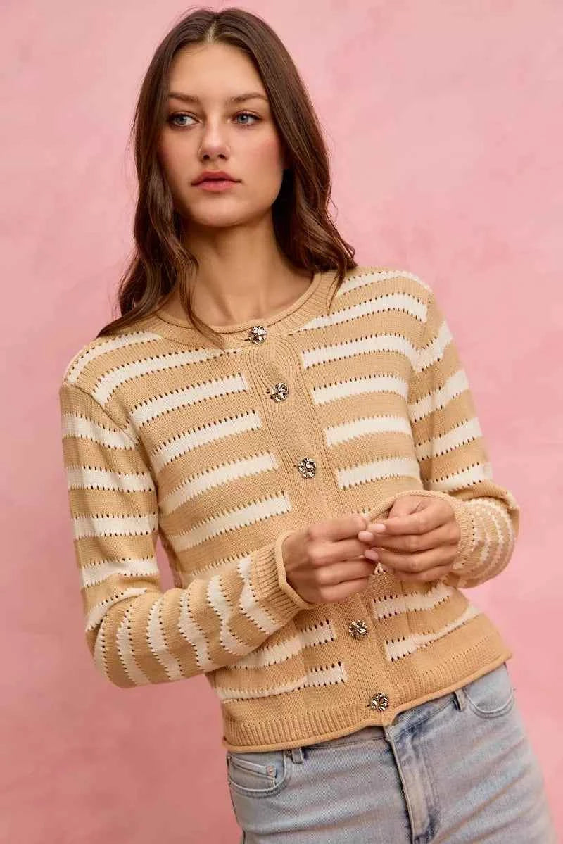 SO ME Stripe Long Sleeves Button Sweater Cardigan 82544e46b36d49f3a8bfae413f77fed4-Max-Origin