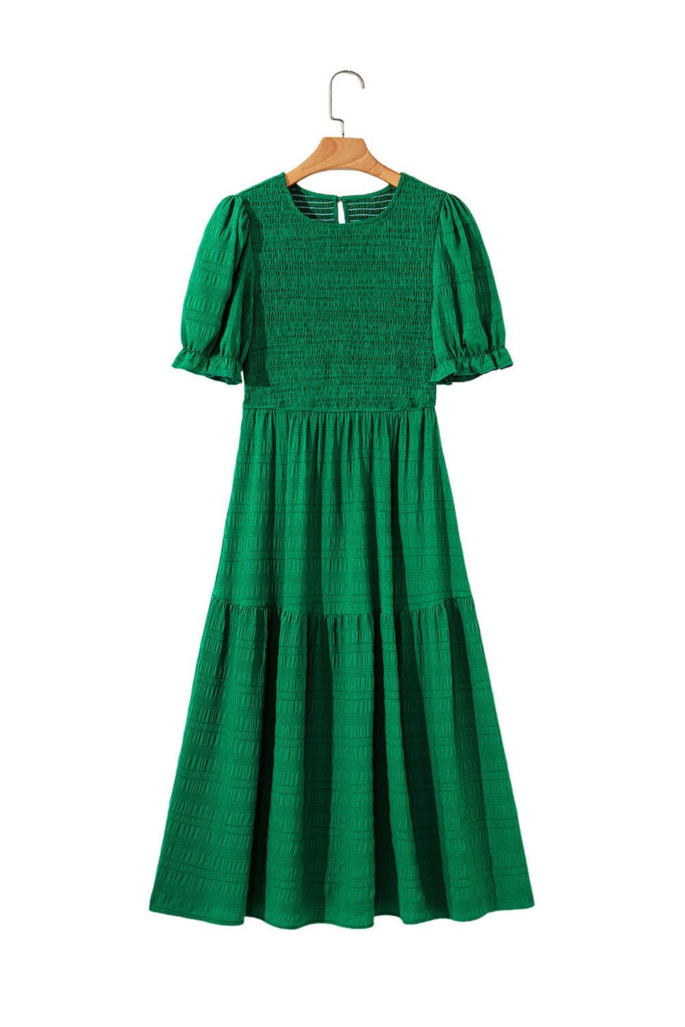 Sail Blue Solid Textured Smocked High Waist Midi Dress 82591c89ff754736