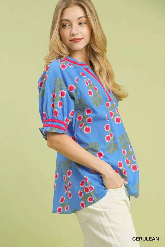 Umgee Floral V-Neck Puff Sleeve Top 8259526a-e561-4018-85e9-d84d3b3cacc0-Max-Origin