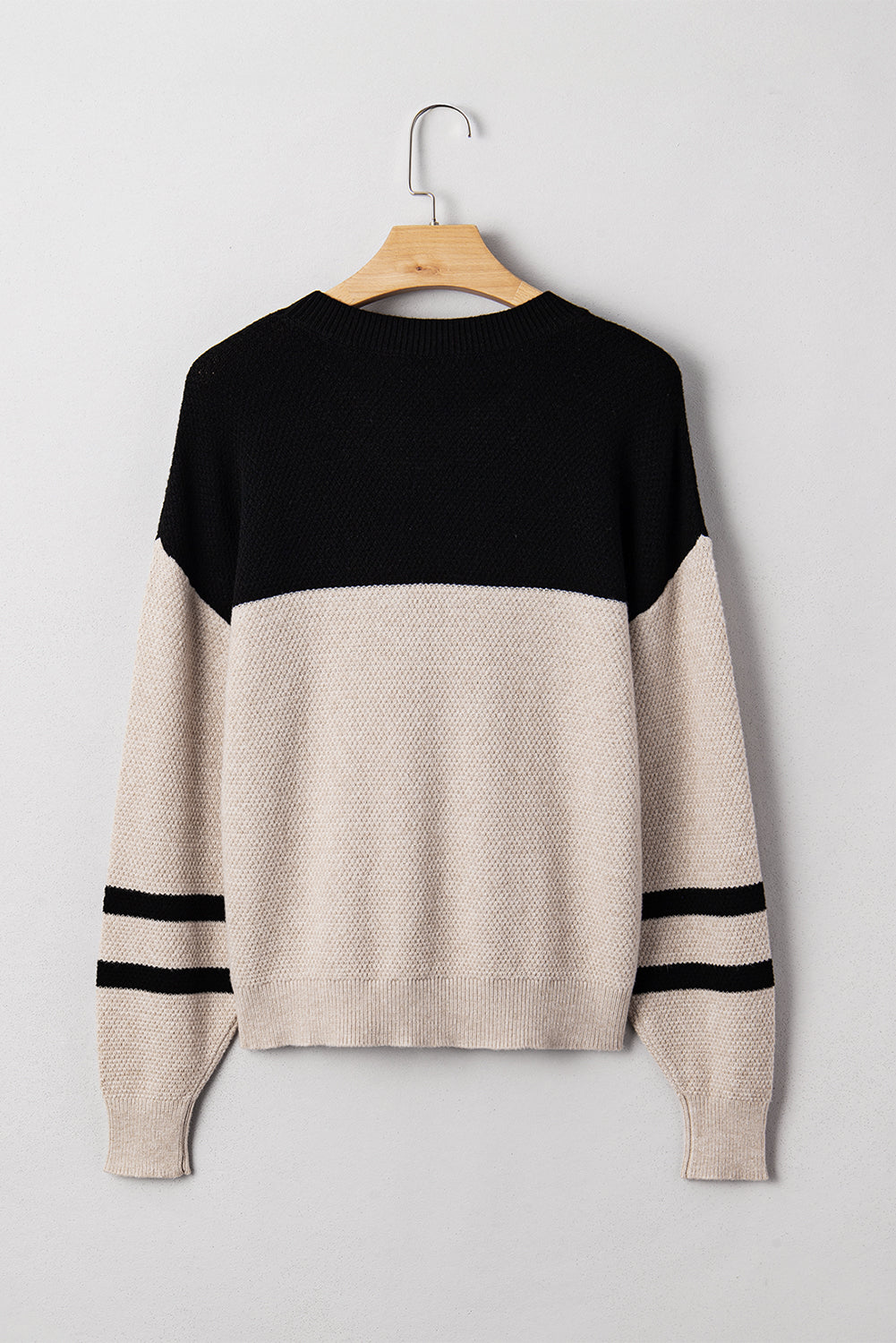 Dark Brown Colorblock Striped Sleeve Detail Knit Sweater 825d146c8f17360d