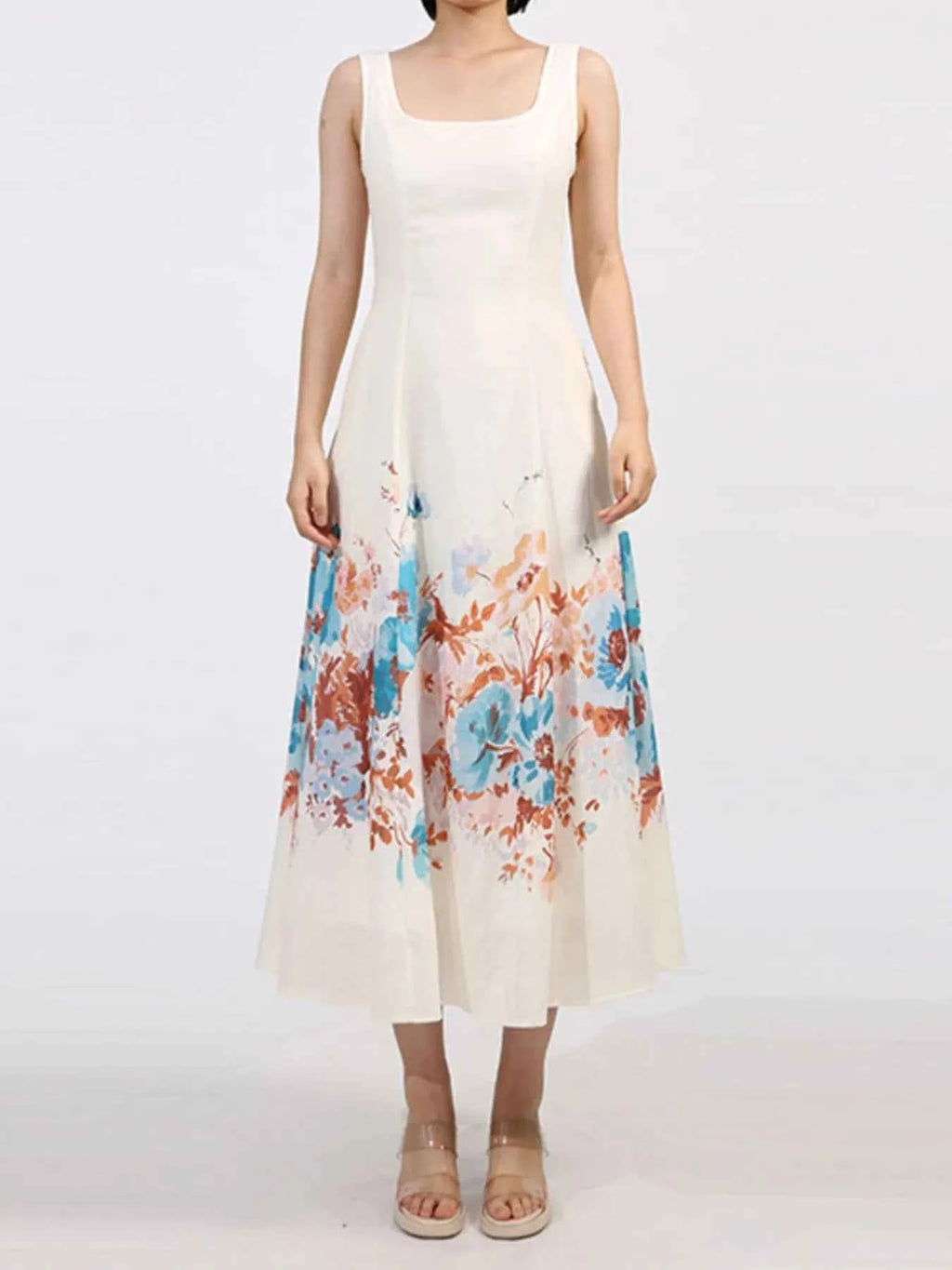 Cutout Back Printed Square Neck Dress 82644b59-174f-475e-b454-99d4bc249401-Max-Origin