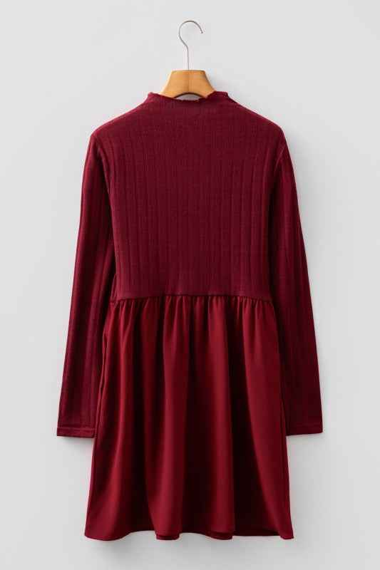 Ribbed Knit Patchwork Long Sleeve Dress 8267d806-f377-482a-b877-19d957e18949