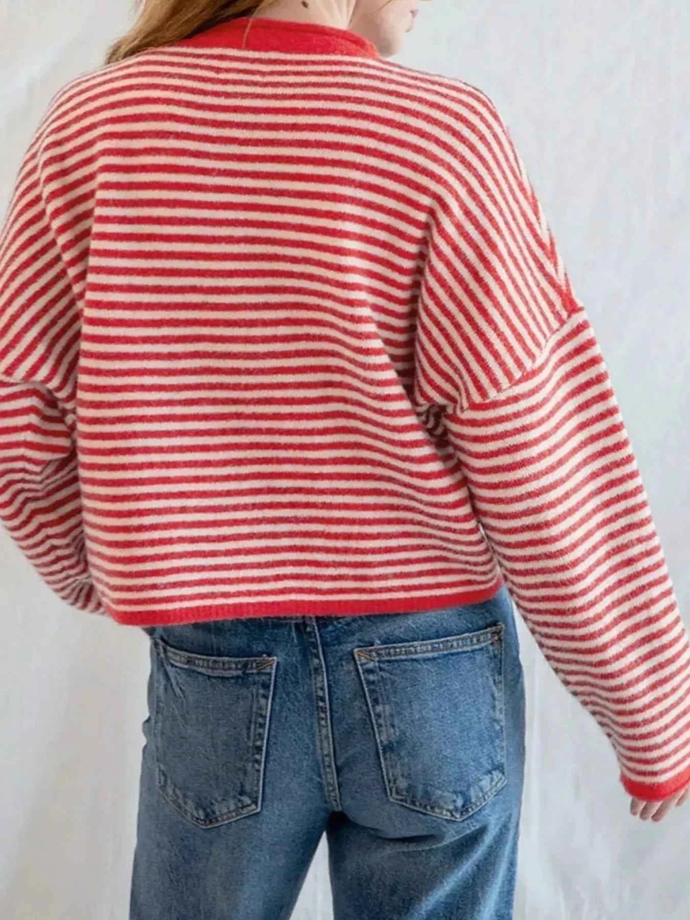 Striped Button Front Long Sleeve Cardigan 8268858c-95cb-4e6e-b776-124faca84735-Max-Origin