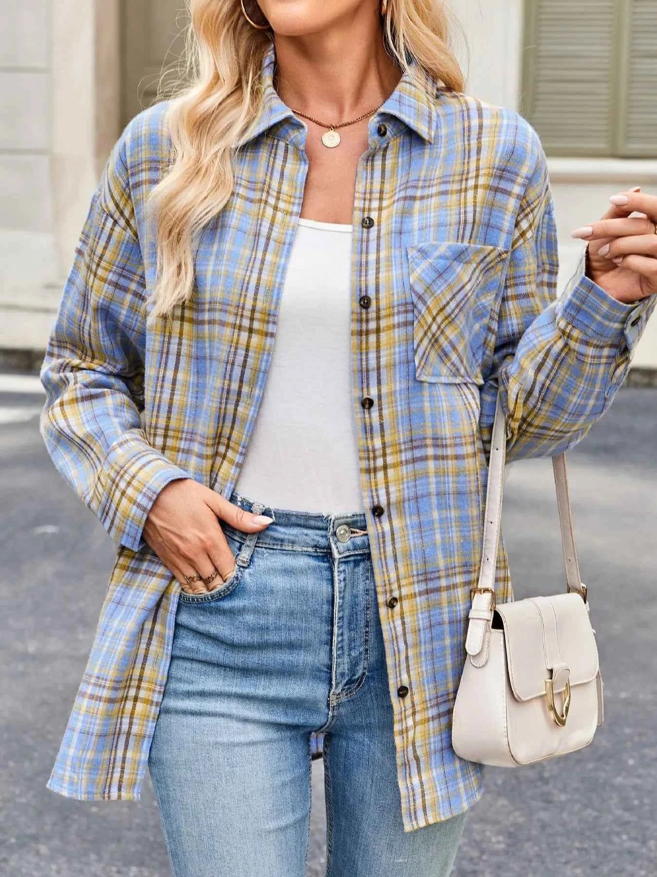 Plaid Button Up Long Sleeve Shirt Light Blue 82698d1dbe304fe9a0ef0609458c28f9-Max-Origin