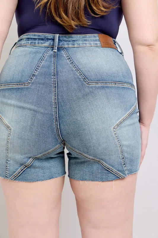 Judy Blue Full Size High Waist Star Seam Detail Denim Shorts Plus Size 826b1eaf-70f5-40ef-ba78-5c3ea7335401-Max-Origin