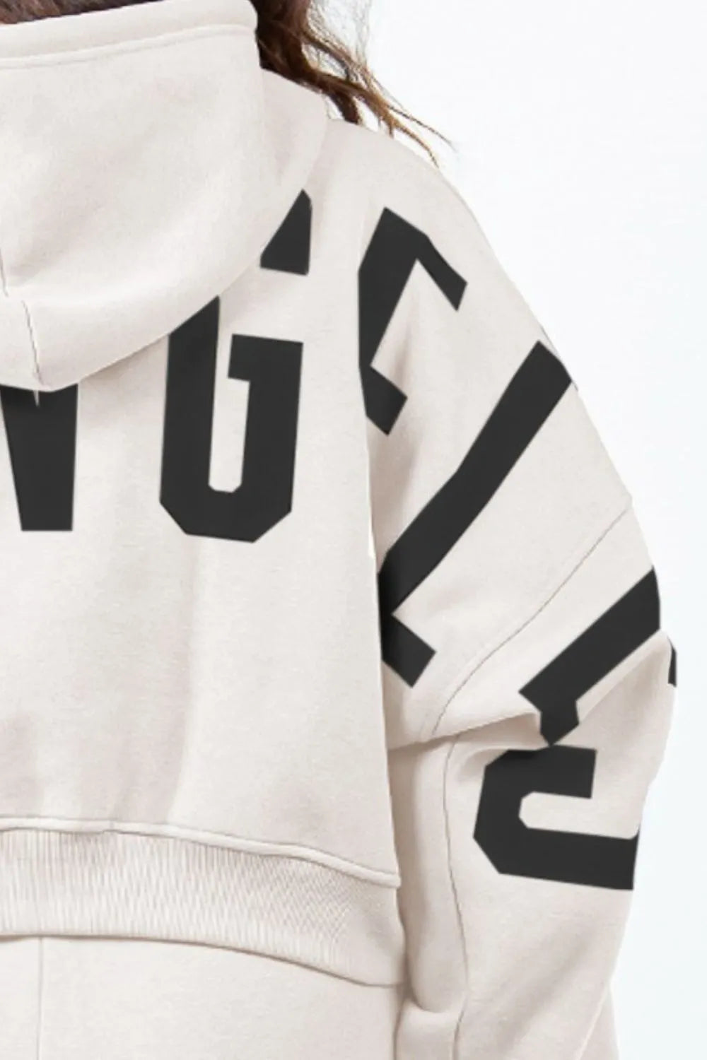 American Bazi Letter Graphic Long Sleeve Drawstring Cropped Hoodie 826e7a38-7a86-474b-8219-fb774e82139e-Max