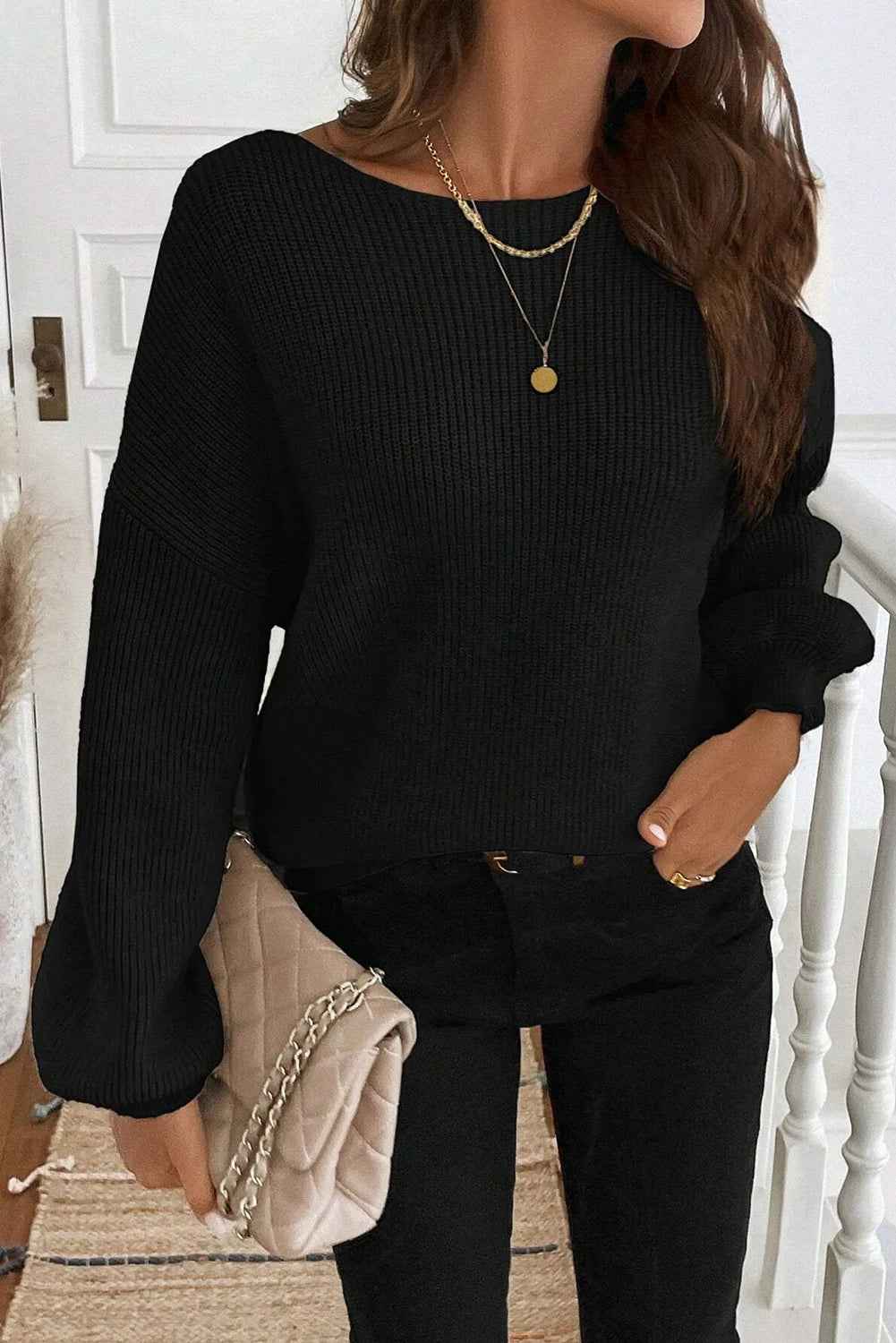 Red Dahlia Ribbed Knit Ribbon Knot Backless Drop Shoulder Sweater 827053f71c2a96f3