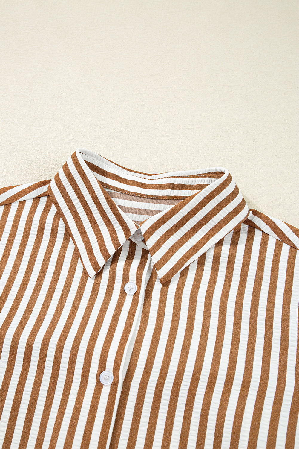 Brown Stripe Ruffle Hem Collared Long Sleeve Shirt Mini Dress 827414f99d8c67c4