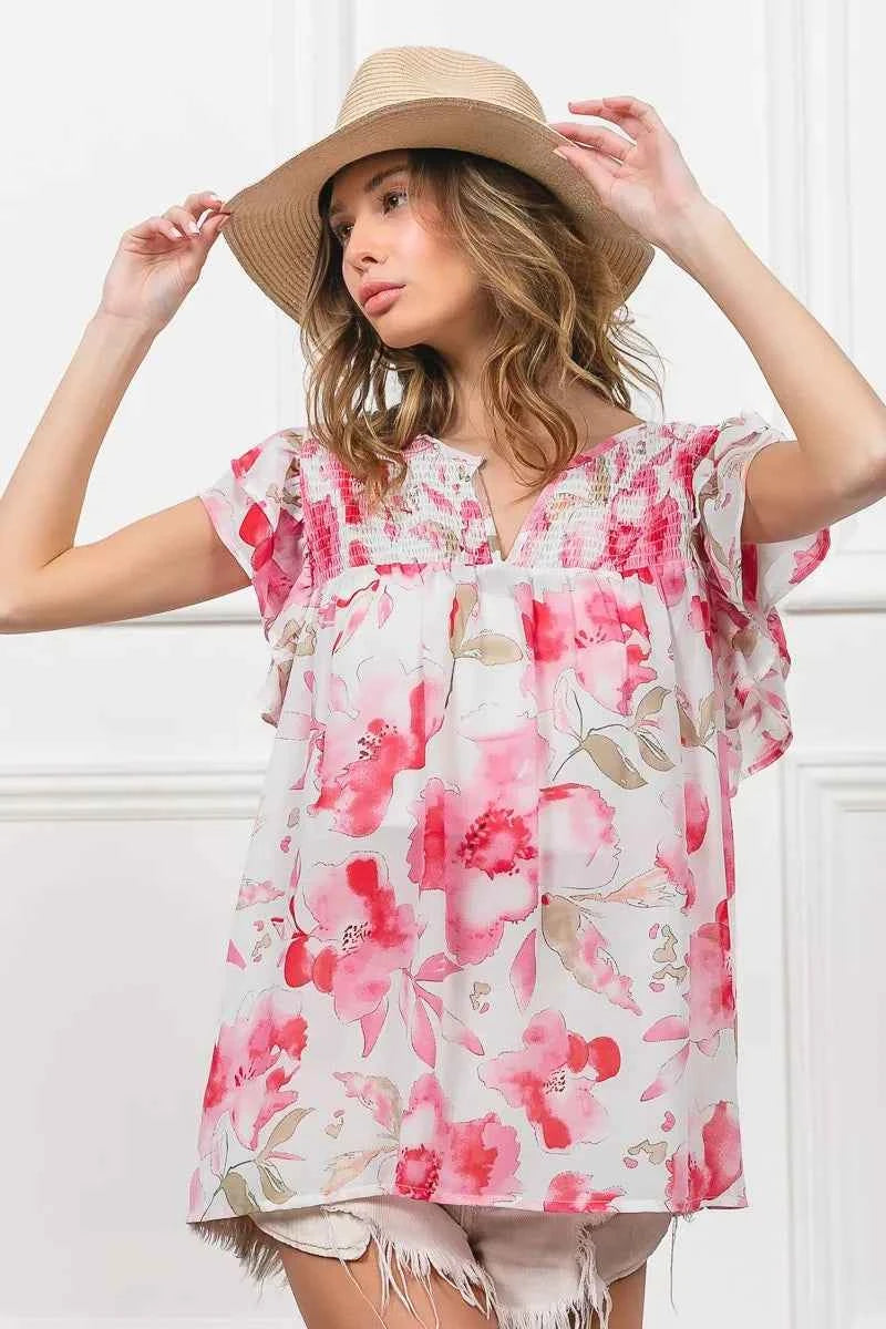 BiBi Floral Print Flutter Sheer Top 82758eef4ee14599bf61044f1cb21afb-Max-Origin