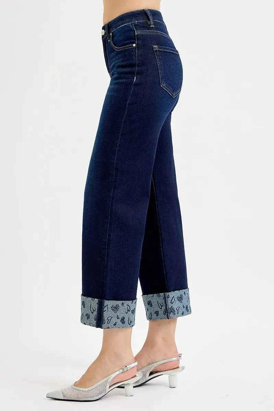 Full Size Mid Rise Fit Crop Wide With Printed Cuff Jeans Plus Size 827af678034740628a3122c0373e5c7d-Max-Origin
