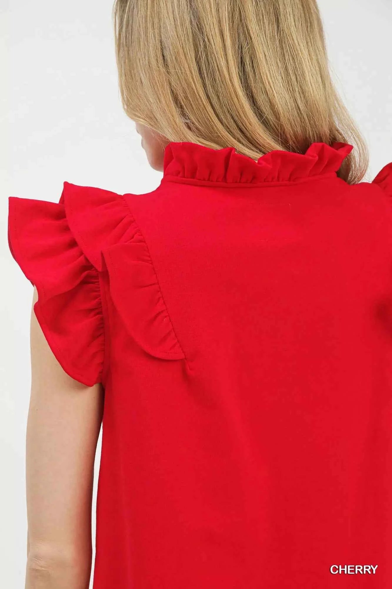 Ruffle Sleeve V-Neck Top 8280ab10-40d7-4ee9-8137-7a1b128b26ee-Max-Origin