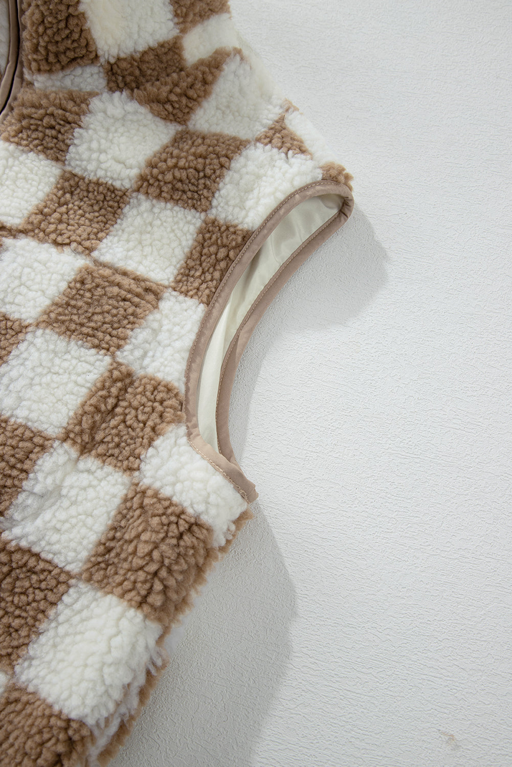 Khaki Checkered Sherpa Collared Jacket Vest Khaki 100%Polyester 8282d807d1ab653d