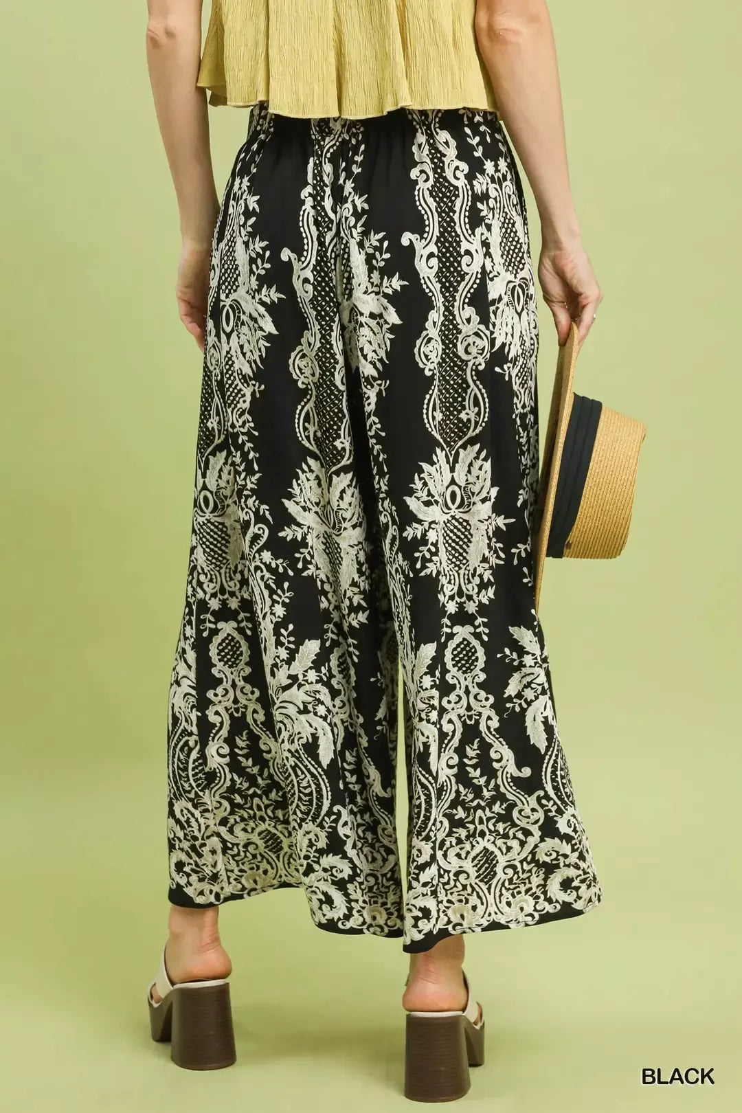 Umgee Border Print Wide Leg Pants BLACK 82862c29-9b10-46d3-82d9-1e79f8162a4b-Max-Origin