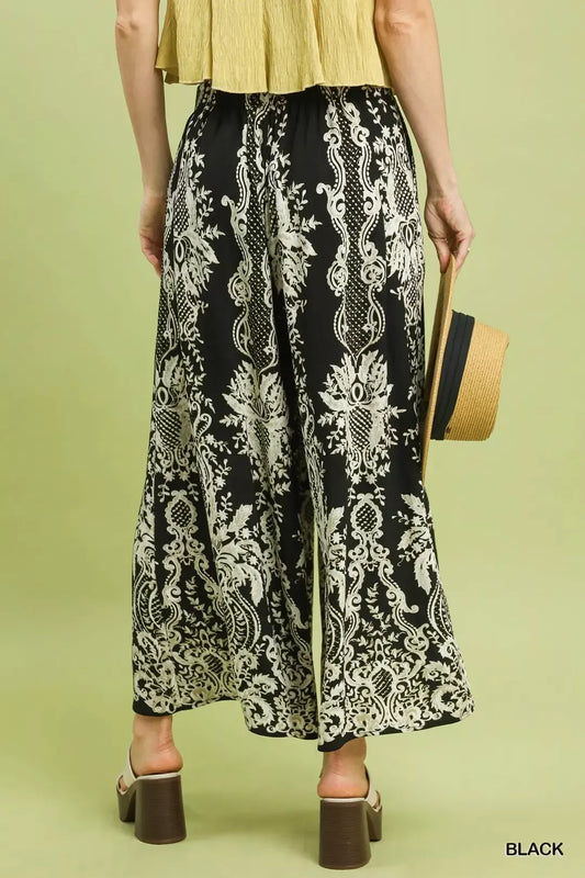 Border Print Wide Leg Pants BLACK 82862c29-9b10-46d3-82d9-1e79f8162a4b-Max-Origin