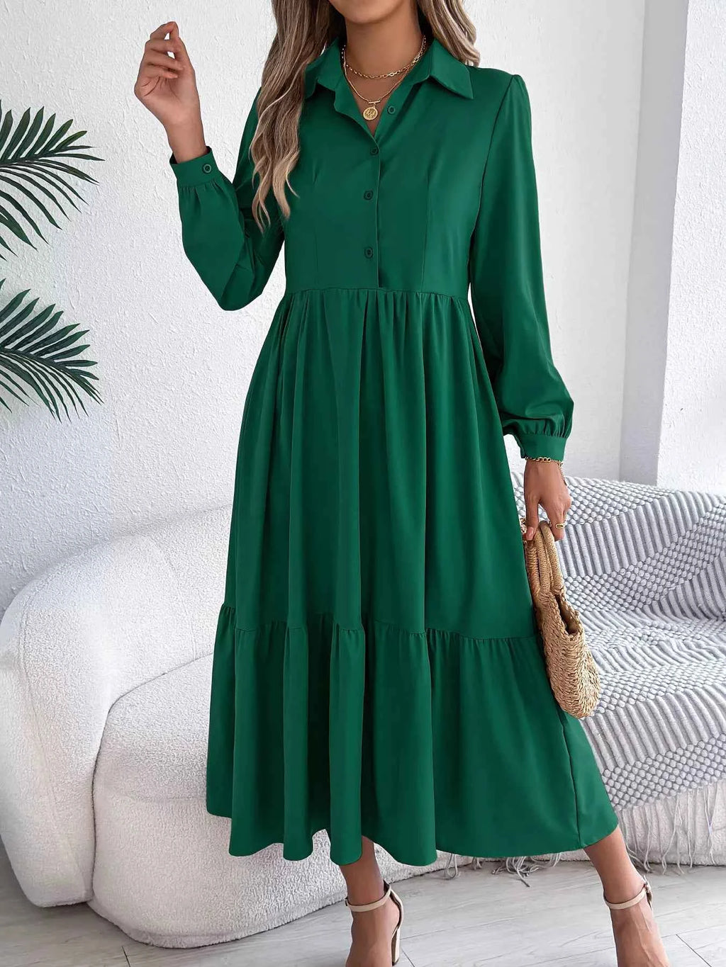 Long Sleeve Tiered Button Front Midi Dress 8287fdc24e2248bcb01eed5f1633eb9f-Max-Origin