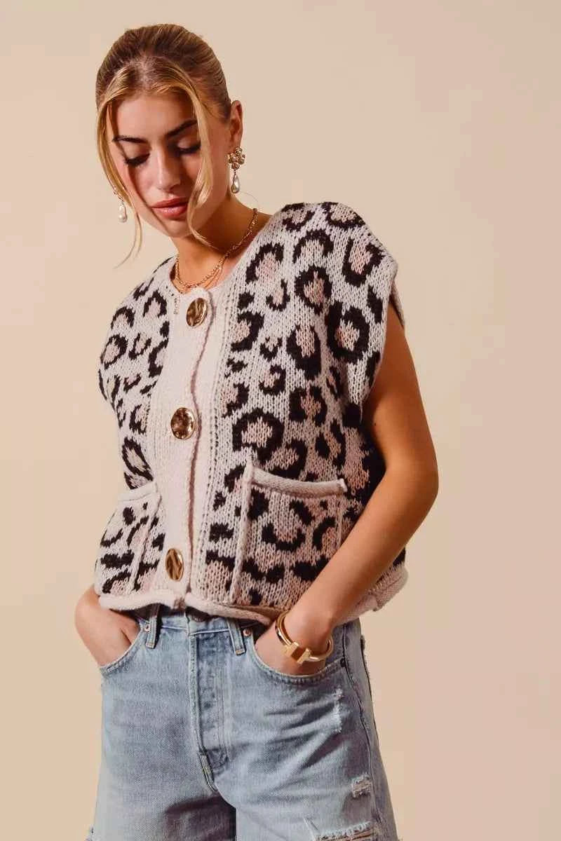 SO ME Big Metal Button Front Leopard Sweater Vest Top 828aff1e4c394e0685877b0745aac6a8-Max-Origin
