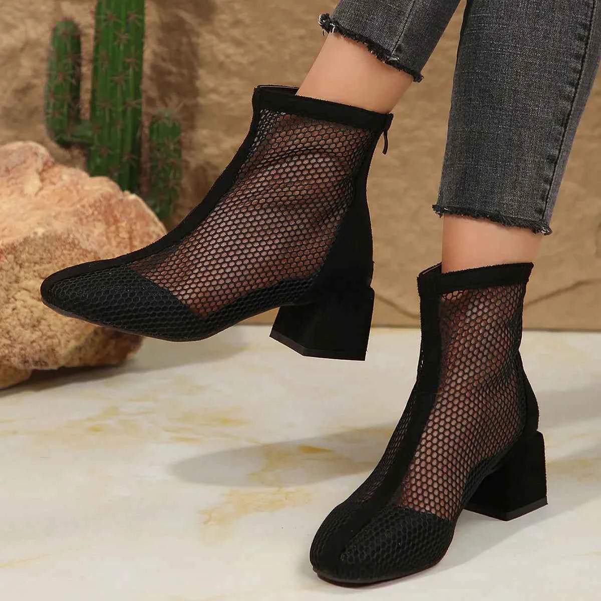 Mesh Block Heel Boots 82999cdbcc0d413cbbde365773b12746-Max-Origin