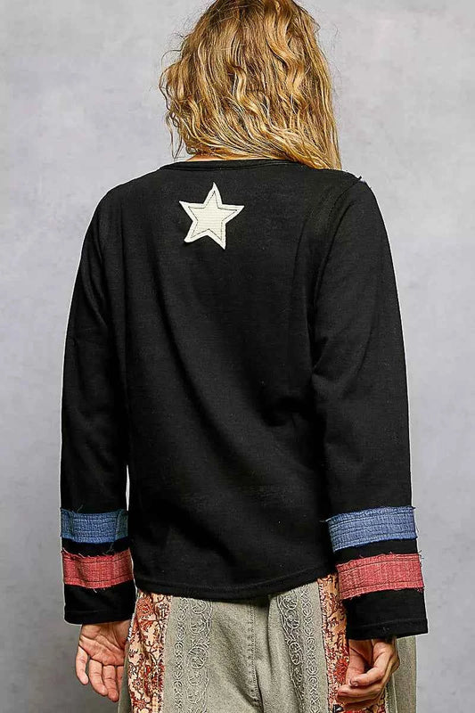 Double Gauze American Flag Patch V-Neck Long Sleeve T-Shirt 829a1485-f248-4890-a5e3-ab7afad49cef-Max-Origin