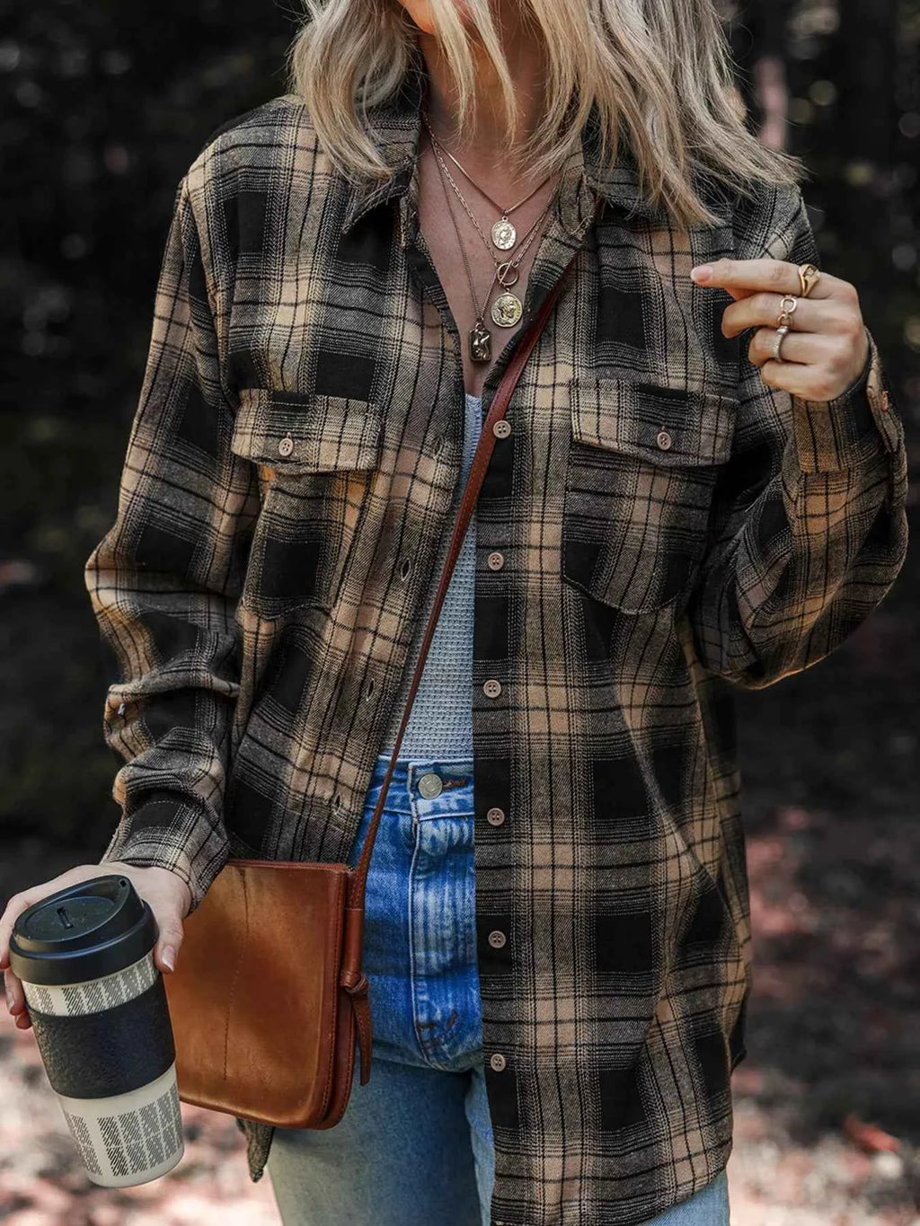 Plaid Double Flap Pocket Brushed Shacket 829e977925fe4bf4b5f90b32098478ae-Max-Origin