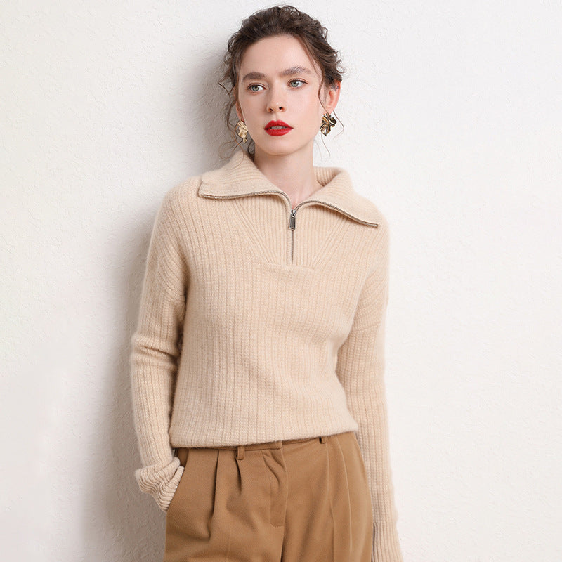 The Sculpted Stand-Collar Zip Knit Blue velvet color 82D55C54015C4B4A876CBE4134C40CC9