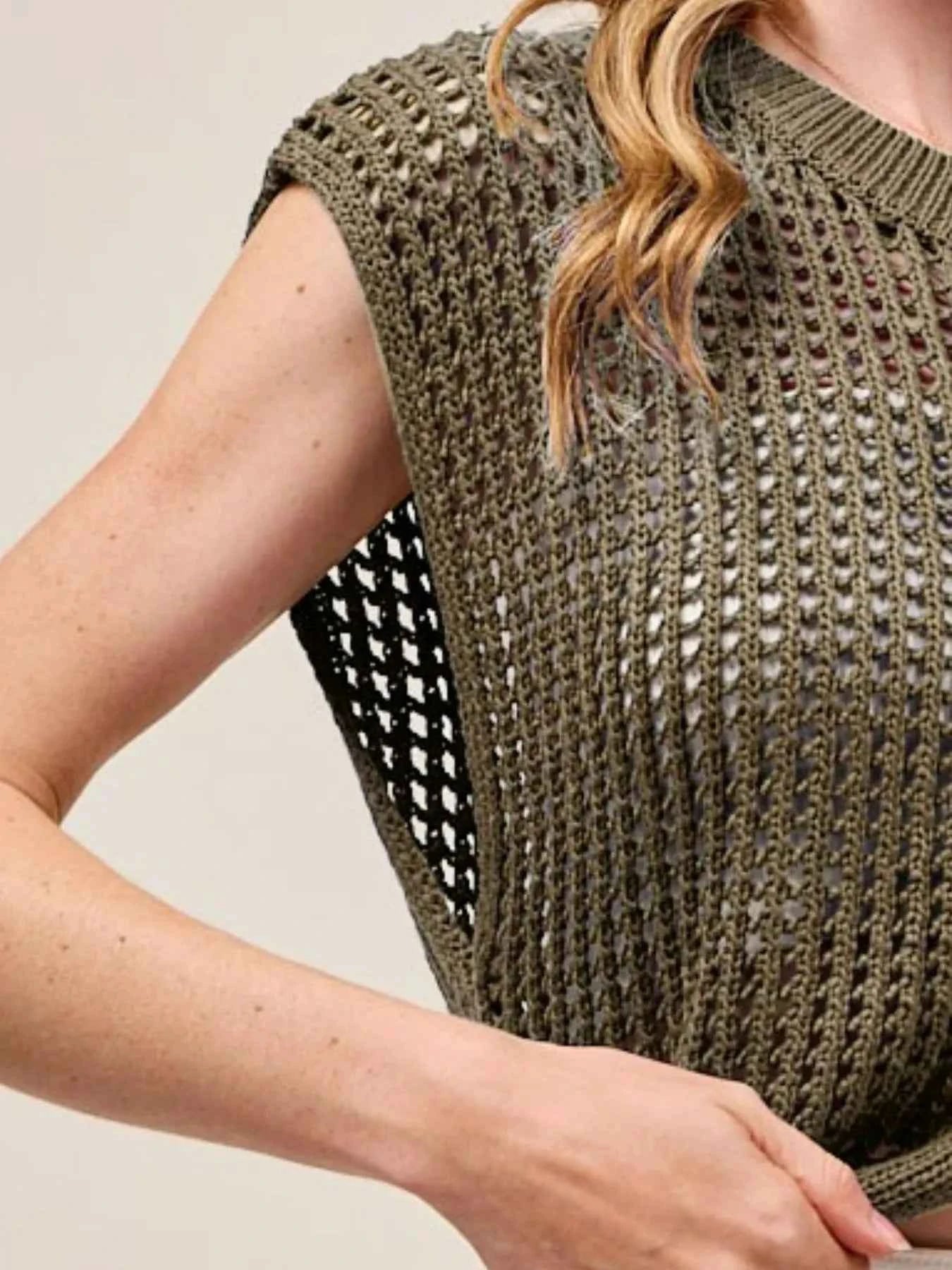 SO ME Big Metal Button Front Openwork Sweater Vest 82a05545-3724-4389-b418-22133e8f016b-Max-Origin