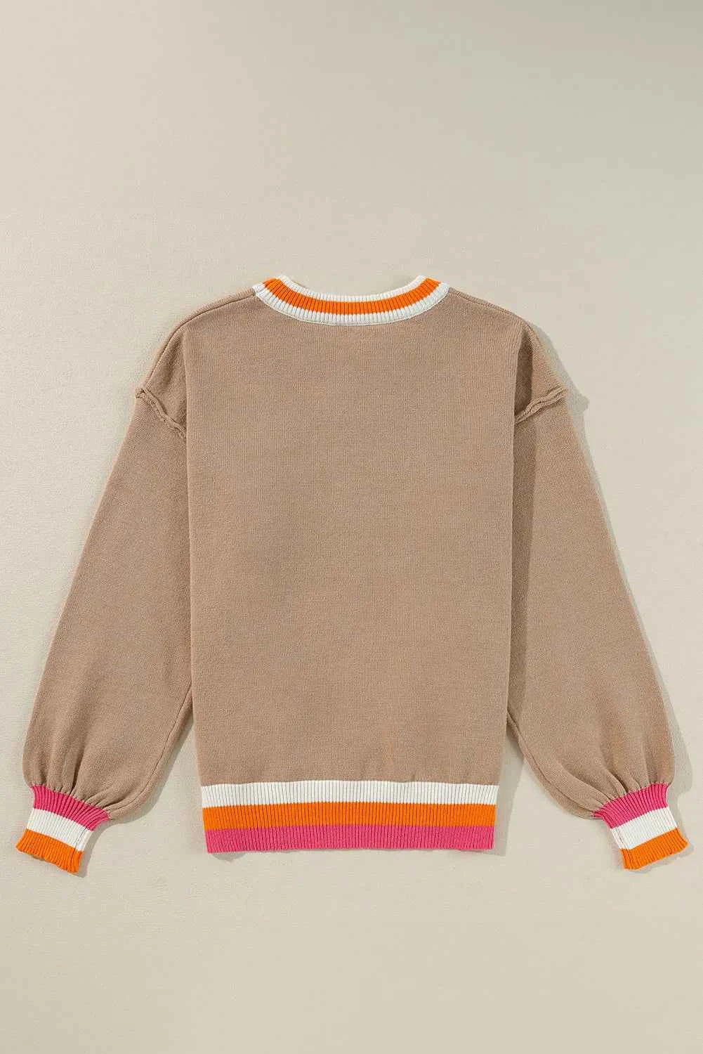 Contrast Round Neck Long Sleeve Sweater 82a31835-c571-492c-8e54-31d659234aac-Max