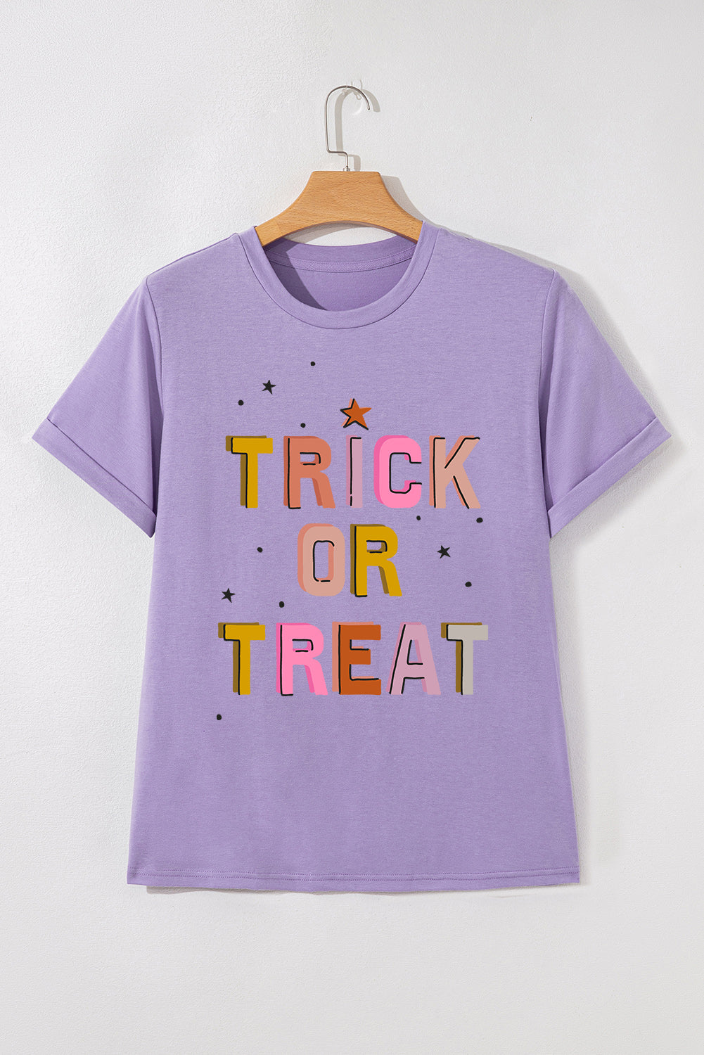 Wisteria TRICK OR TREAT Halloween Heat Transfer Printing Graphic T Shirt Wisteria 62%Polyester+32%Cotton+6%Elastane 82a4cdcfeb705e66