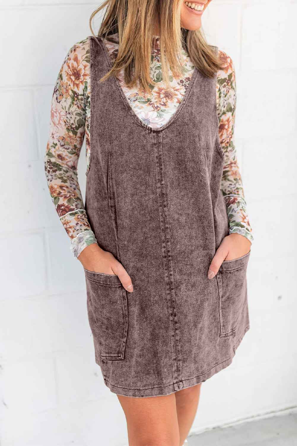 Goat Vintage Washed Denim V Neck Suspender Mini Dress Goat 71.5%Cotton+25%Polyester+2%Viscose+1.5%Elastane 82ace085f4905226