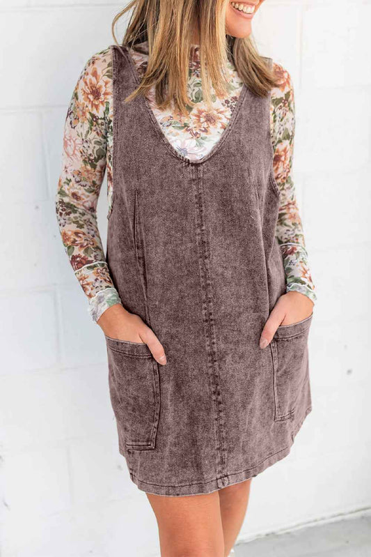 Goat Vintage Washed Denim V Neck Suspender Mini Dress Goat 71.5%Cotton+25%Polyester+2%Viscose+1.5%Elastane 82ace085f4905226