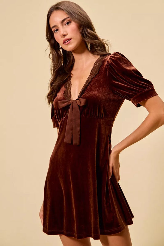 Velvet Short Sleeves Mini Dress 82ae5722-879a-4be9-9185-b8ceea3fd272-Max-Origin