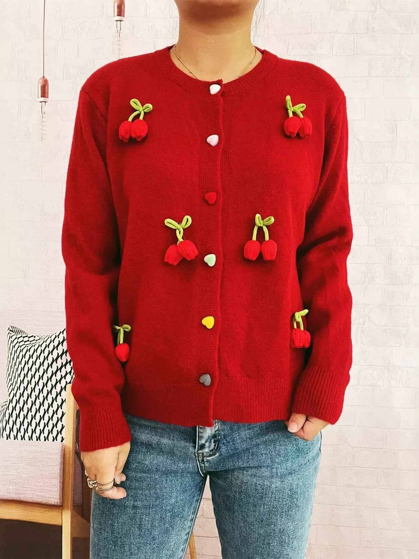 Flower Button Up Long Sleeve Cardigan 82ae7d04173645f1956a8f390e0083da-Max-Origin