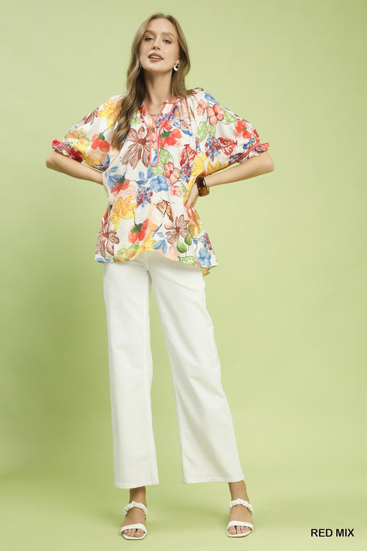 Watercolor Floral Print Top with High-Low Hem 82af1c4f-650c-4c03-aaec-2d88bb1d347c-Max