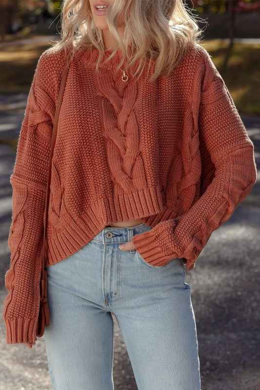 Textured Chunky Knit Long Sleeve Sweater 82b209d8-238d-4bb8-9ac2-3a2205b5e24a