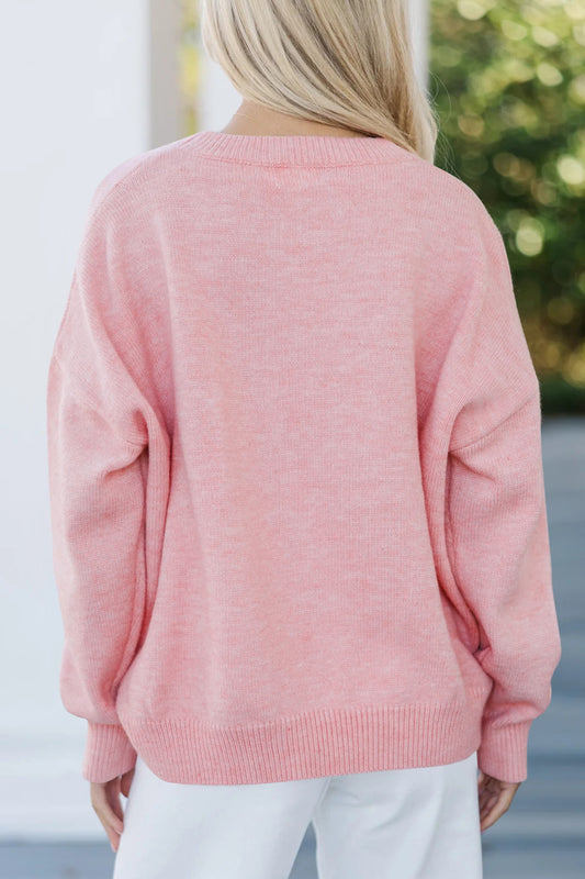 Pink Corded Love Script Graphic Baggy Sweater 82c1a7b35dd8043c