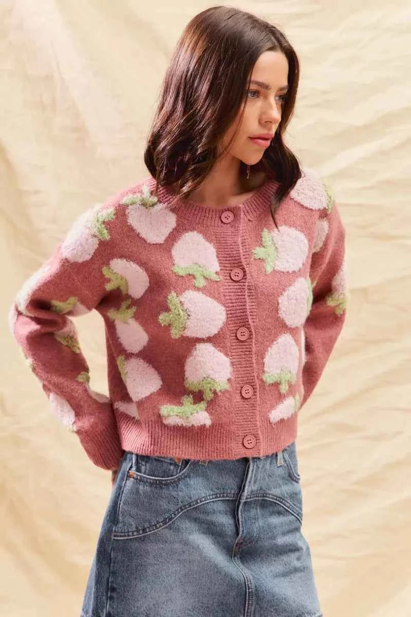 SO ME Strawberry Fruit All Over Button Sweater Cardigan 82c37711ad204bc283f3a4356f318131-Max-Origin