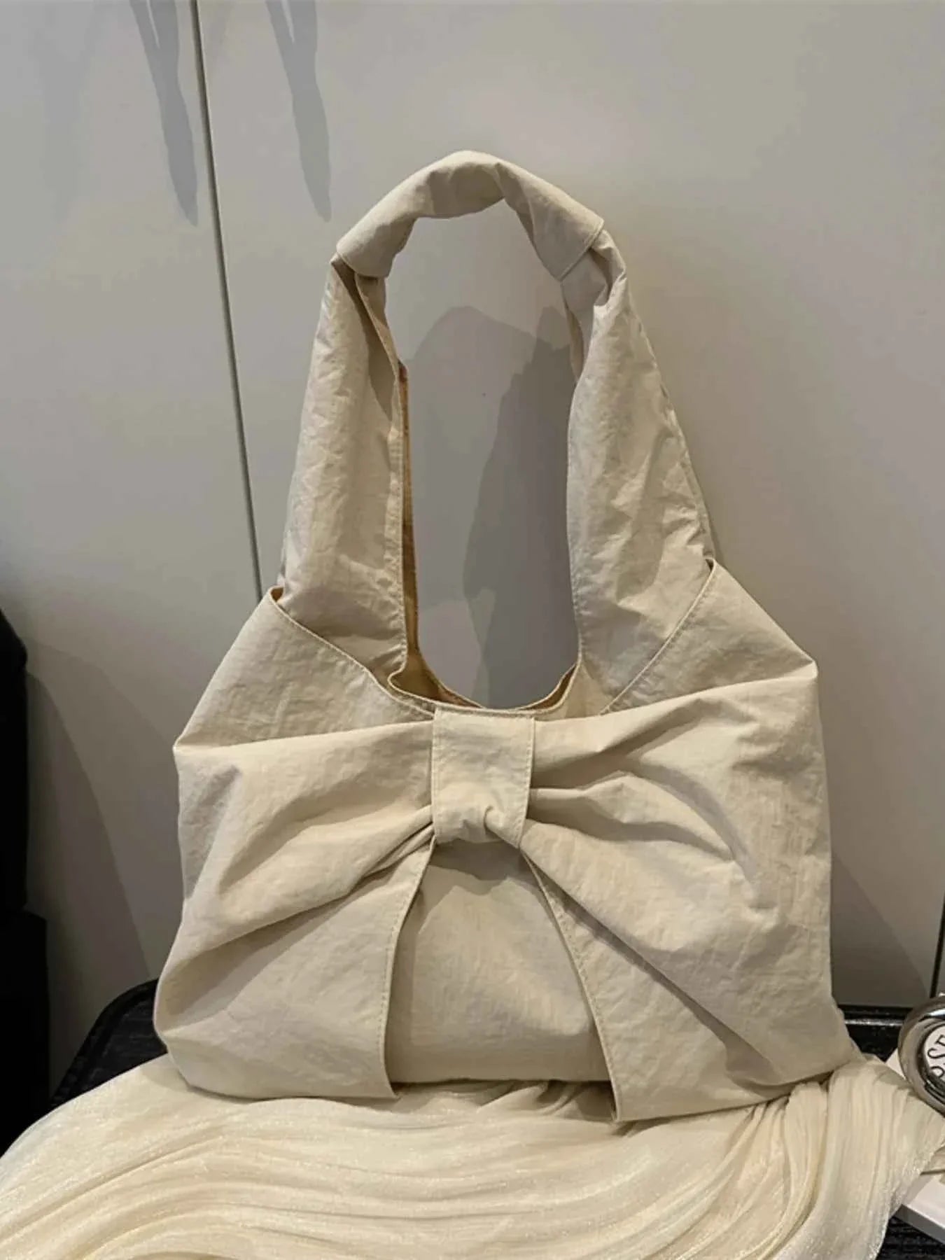 Ruched Bow Shoulder Bag Beige One Size 82c62c90baae4feaa6e0e5e7b583f7b2-Max-Origin