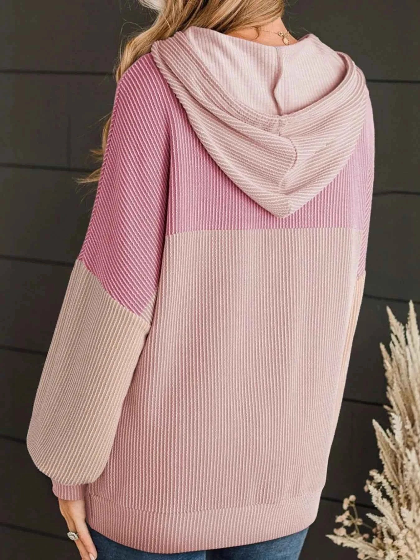 Drawstring Color Block Long Sleeve Hoodie 82cbb1db18b2433bb8e066e97cb2a11a-Max-Origin
