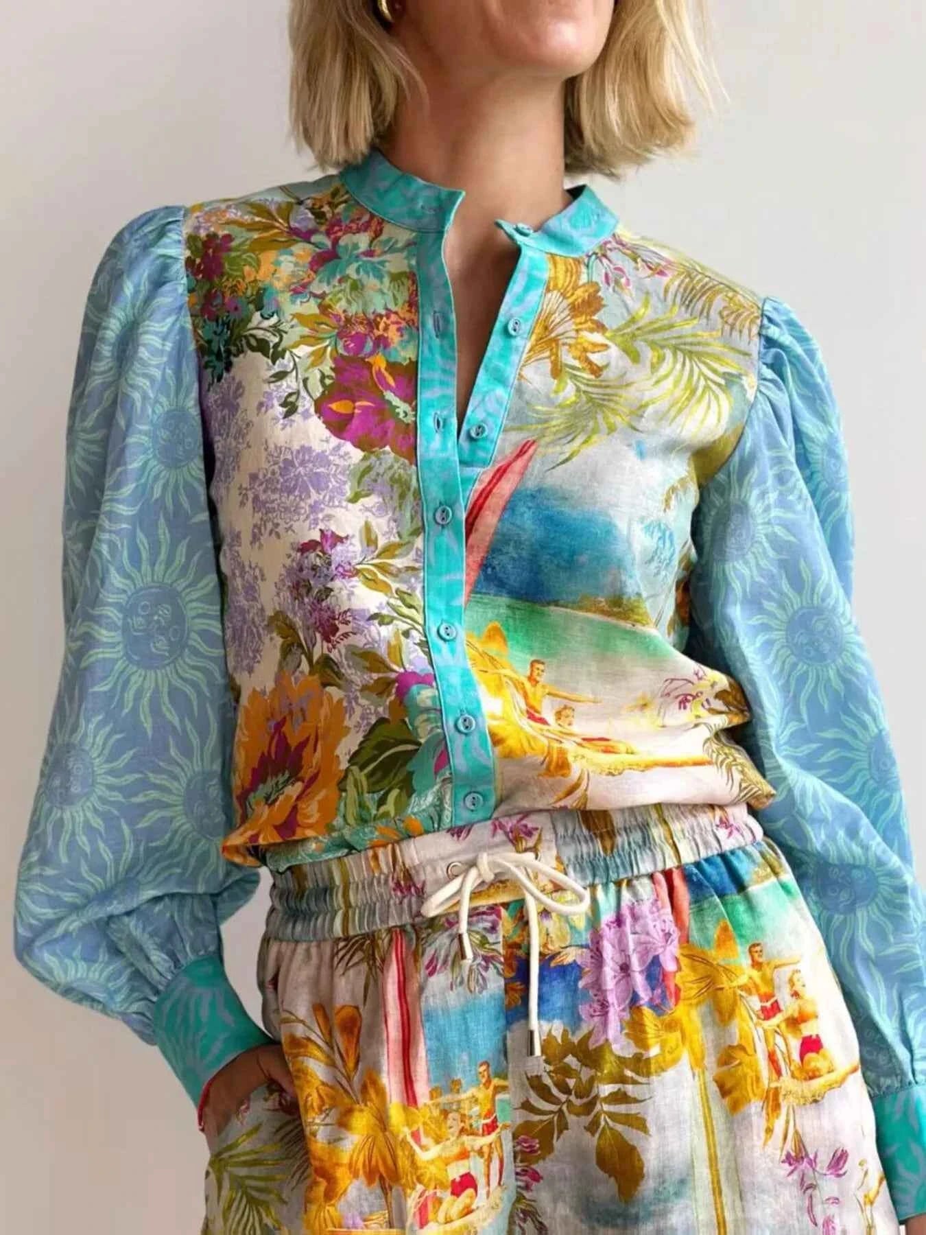 Printed Button Up Shirt and Shorts Set 82cc1659d6564fa68f05b11cab37e0c9-Max-Origin