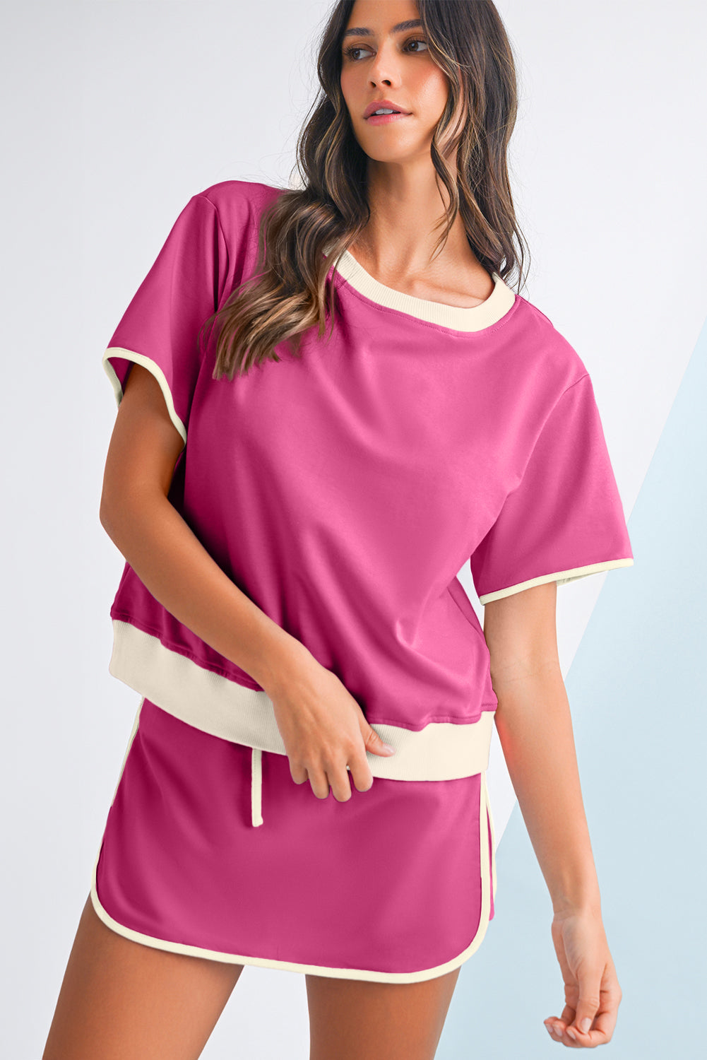 Black Colorblock Edge Drop Shoulder T Shirt and Skort Set 82cfbf09d2b45a72