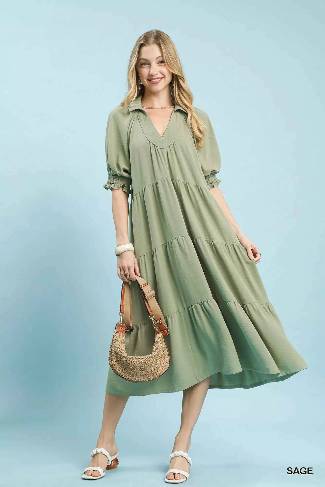 Umgee Solid Tiered Midi Dress SAGE 82dad850-457a-4a57-bdd0-e0041879b850-Max-Origin